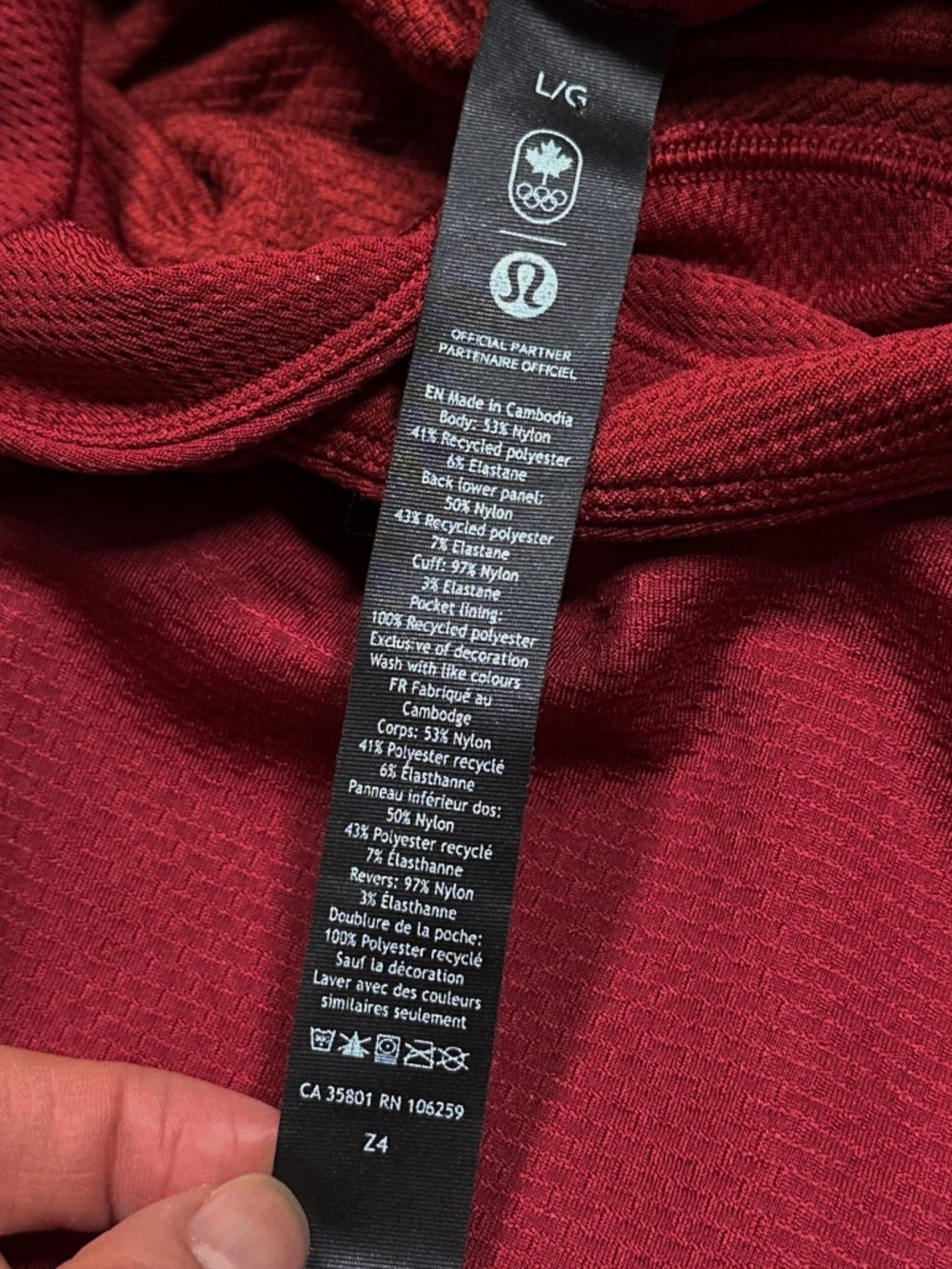 Lululemon Team Canada Olympics Textured Tech Red Hoodie Mens Large - Picture 7 of 10